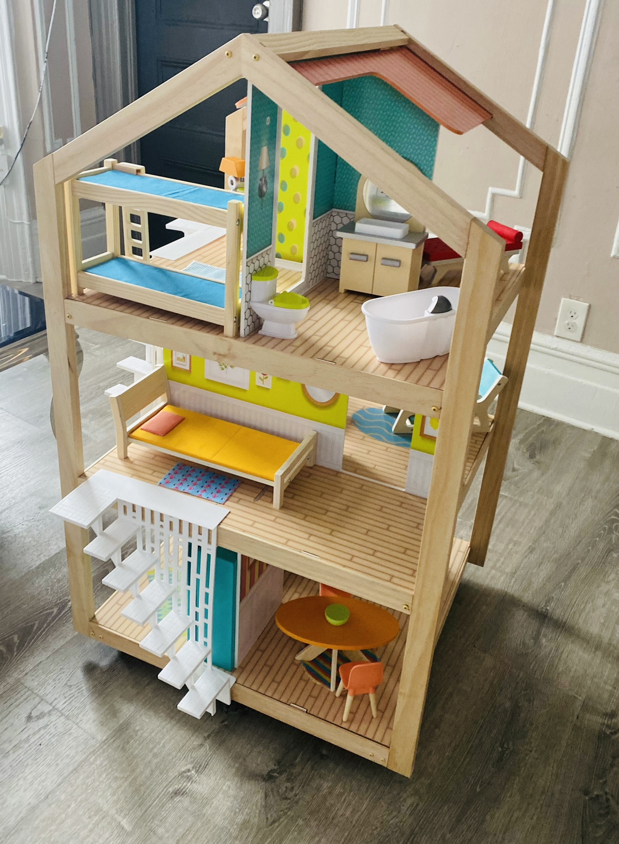 KidKraft Stylish Mansion Wooden Dollhouse with Wheeled B image indicator(4)