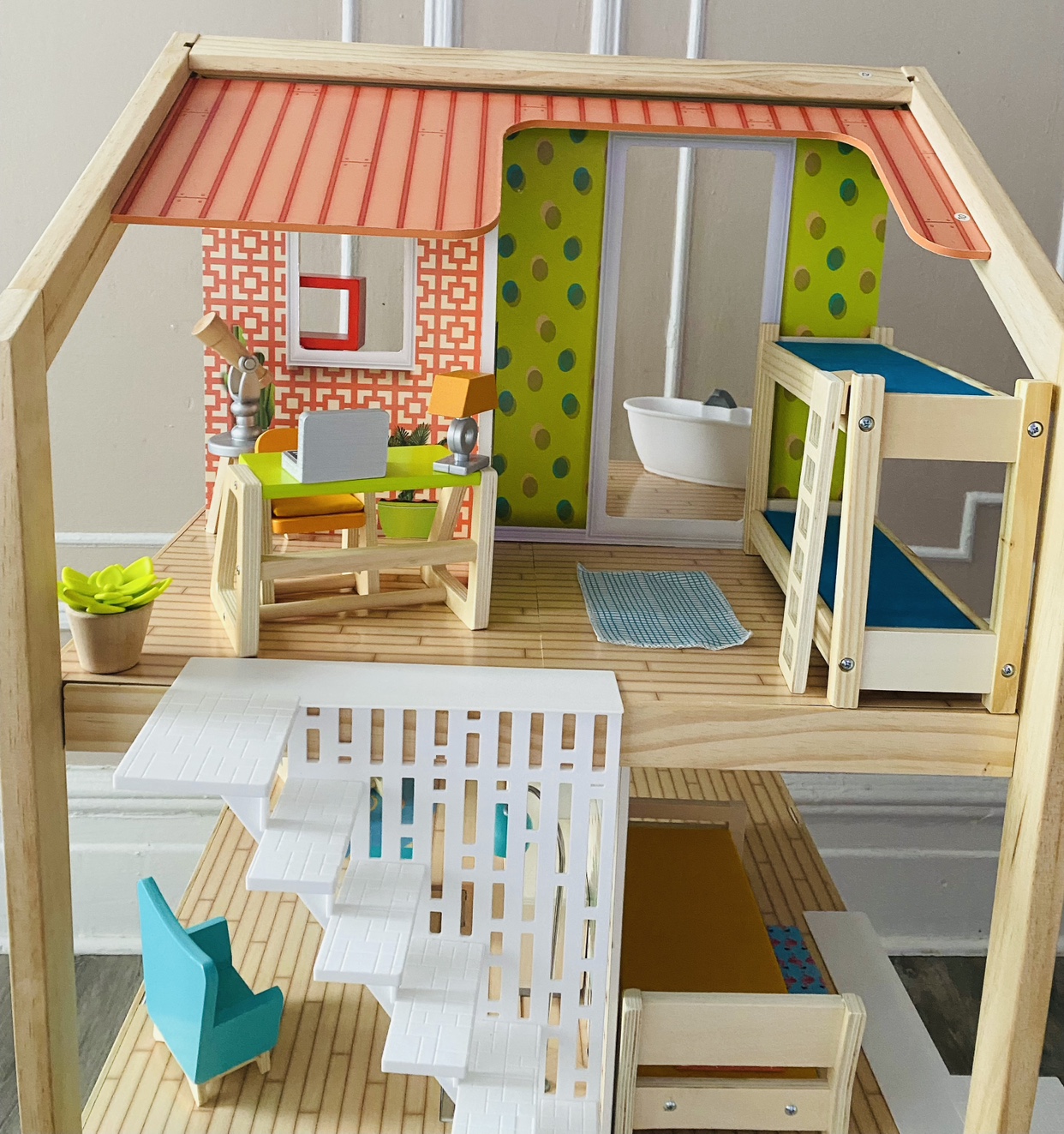 KidKraft Stylish Mansion Wooden Dollhouse with Wheeled B image indicator(10)