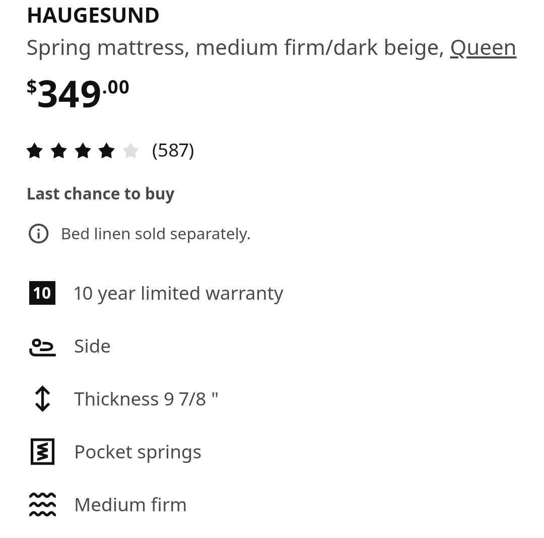 ikea HAUGESUND Spring mattress, medium firm/dark beige, Queen - photo 3