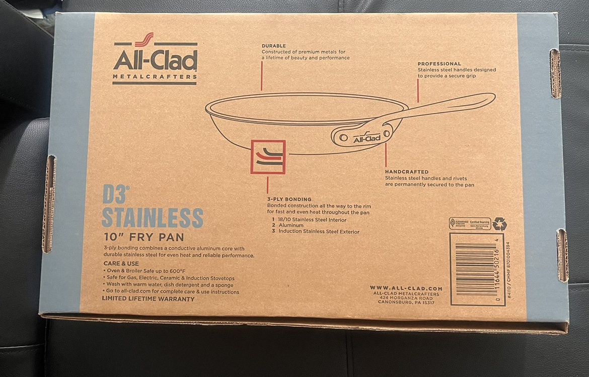 New - All Clad D3 Stainless Steel 10” Frying Pan - photo 3