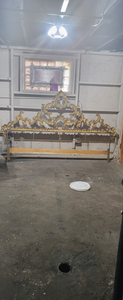 1960s Rococo Style Italian Gold Gilt Metal King Headboard