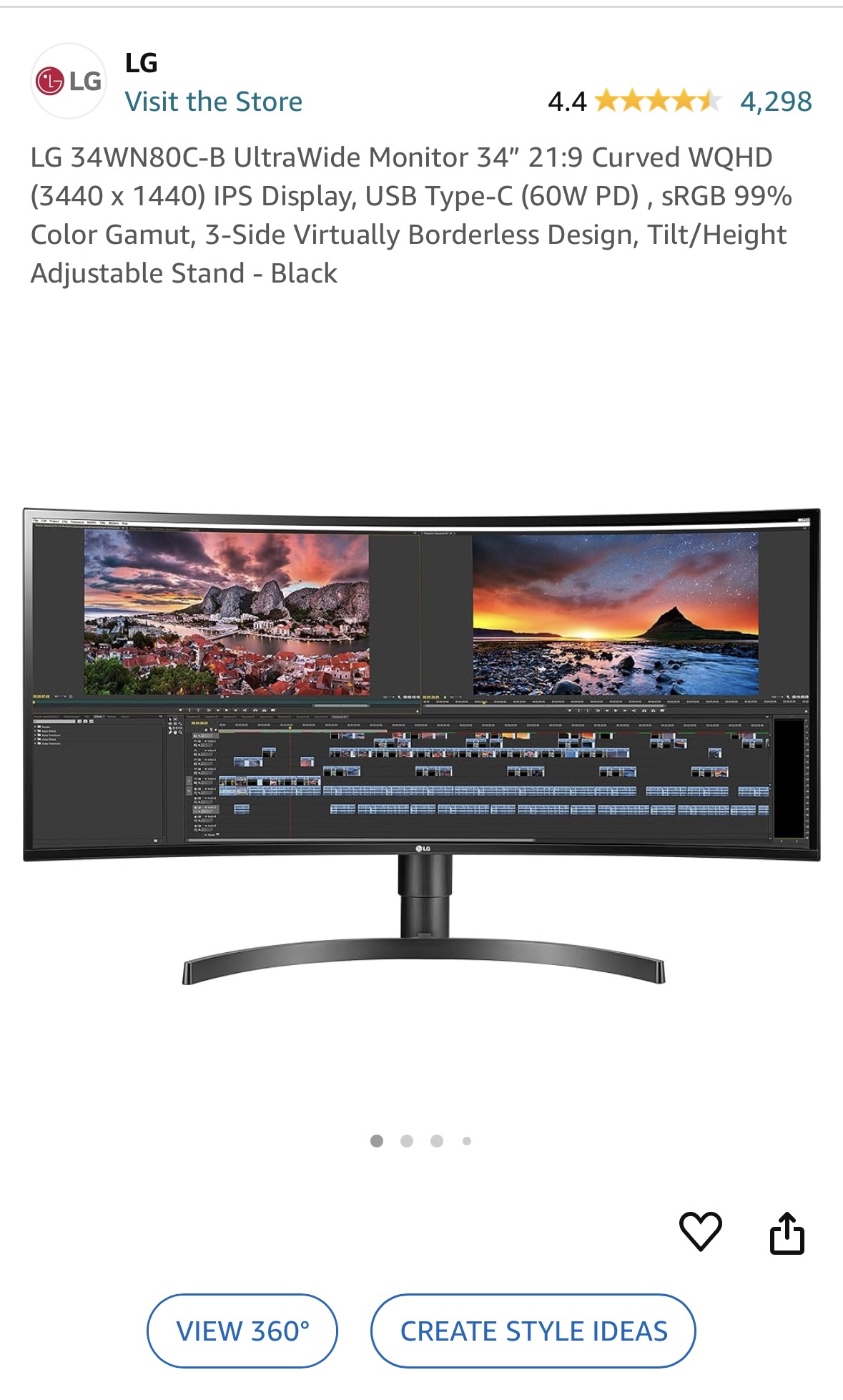BRAND NEW LG 34WN80C-B UltraWide Monitor 34" 21:9(3440x1440) 60W
