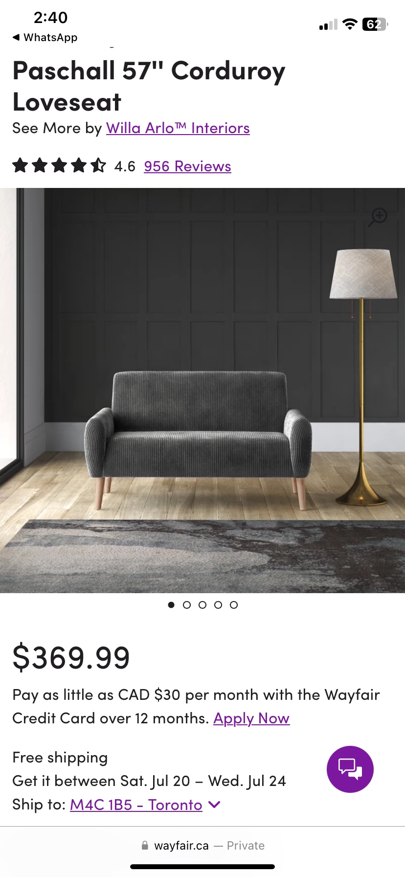 MOVE OUT SALE: 2 Seater Wayfair Couch thumbnail