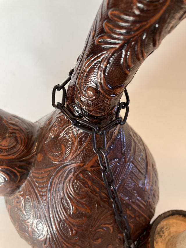 Vintage Spanish Leather Porron Wine or Liquor Decanter, - photo 3