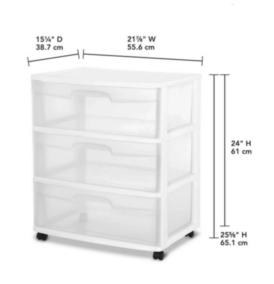 3 Drawer White Wide Cart with wheels - photo 3