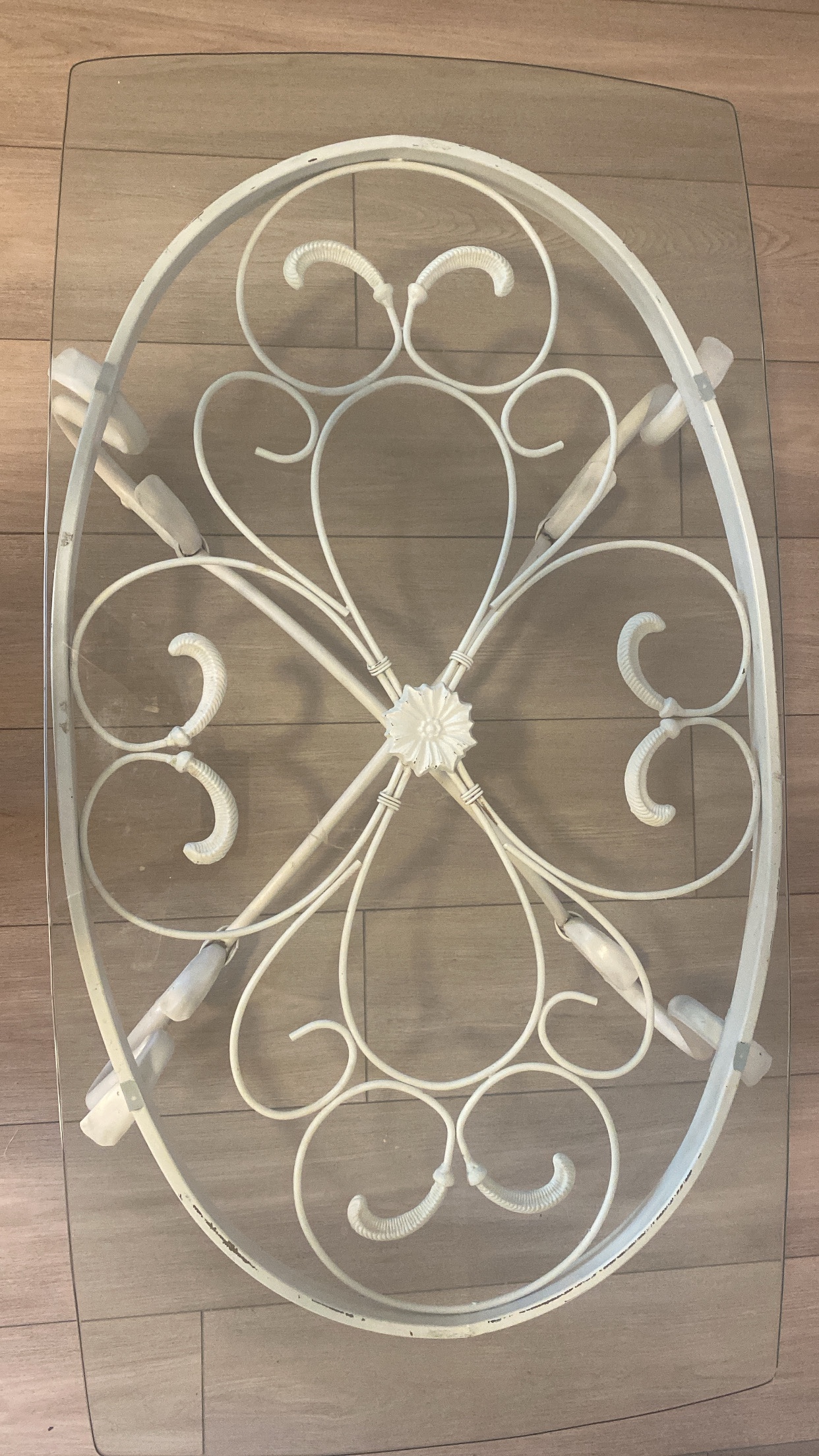 Ornate Glass and Metal Coffee Table