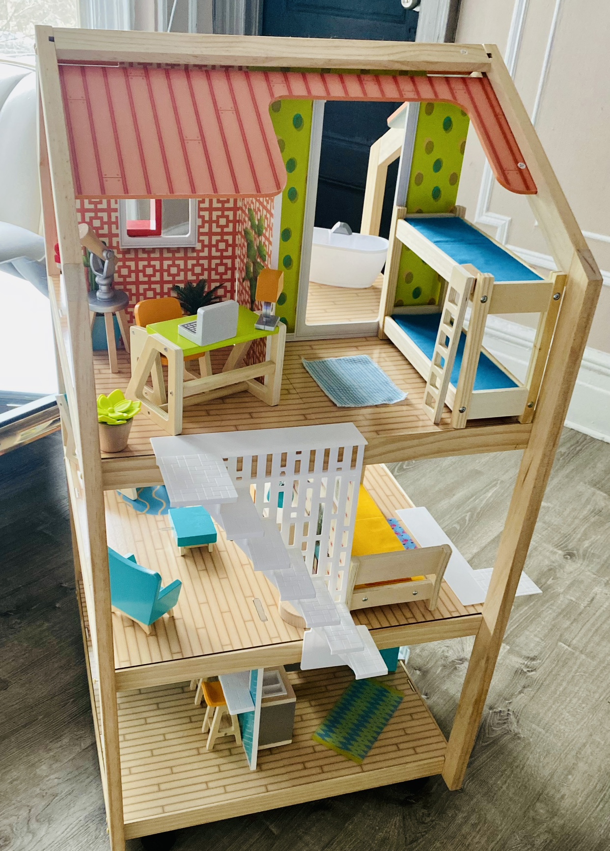 KidKraft Stylish Mansion Wooden Dollhouse with Wheeled B image indicator(2)