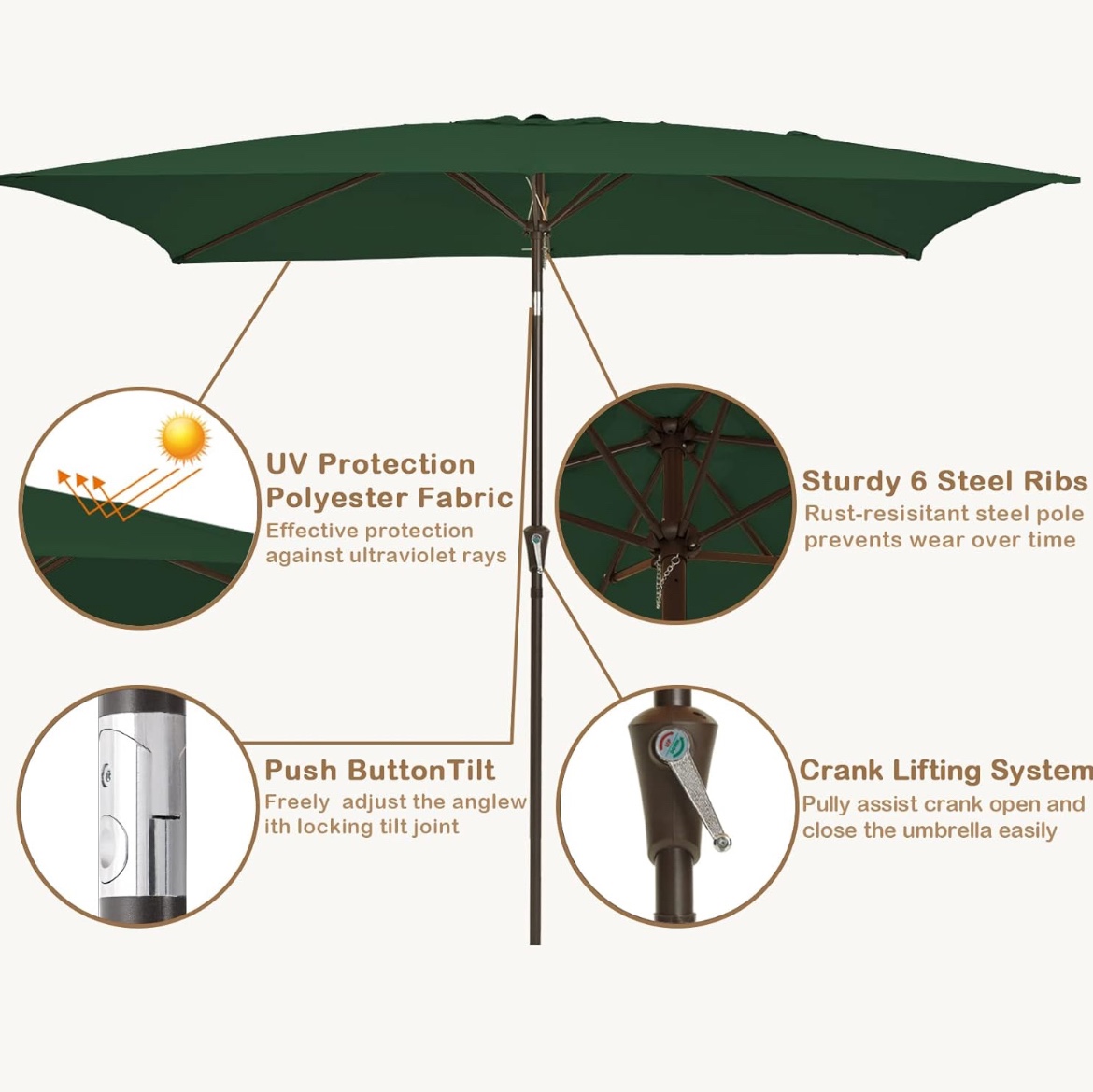 Patio Umbrella 6.5 x 10ft Pine Green - photo 5