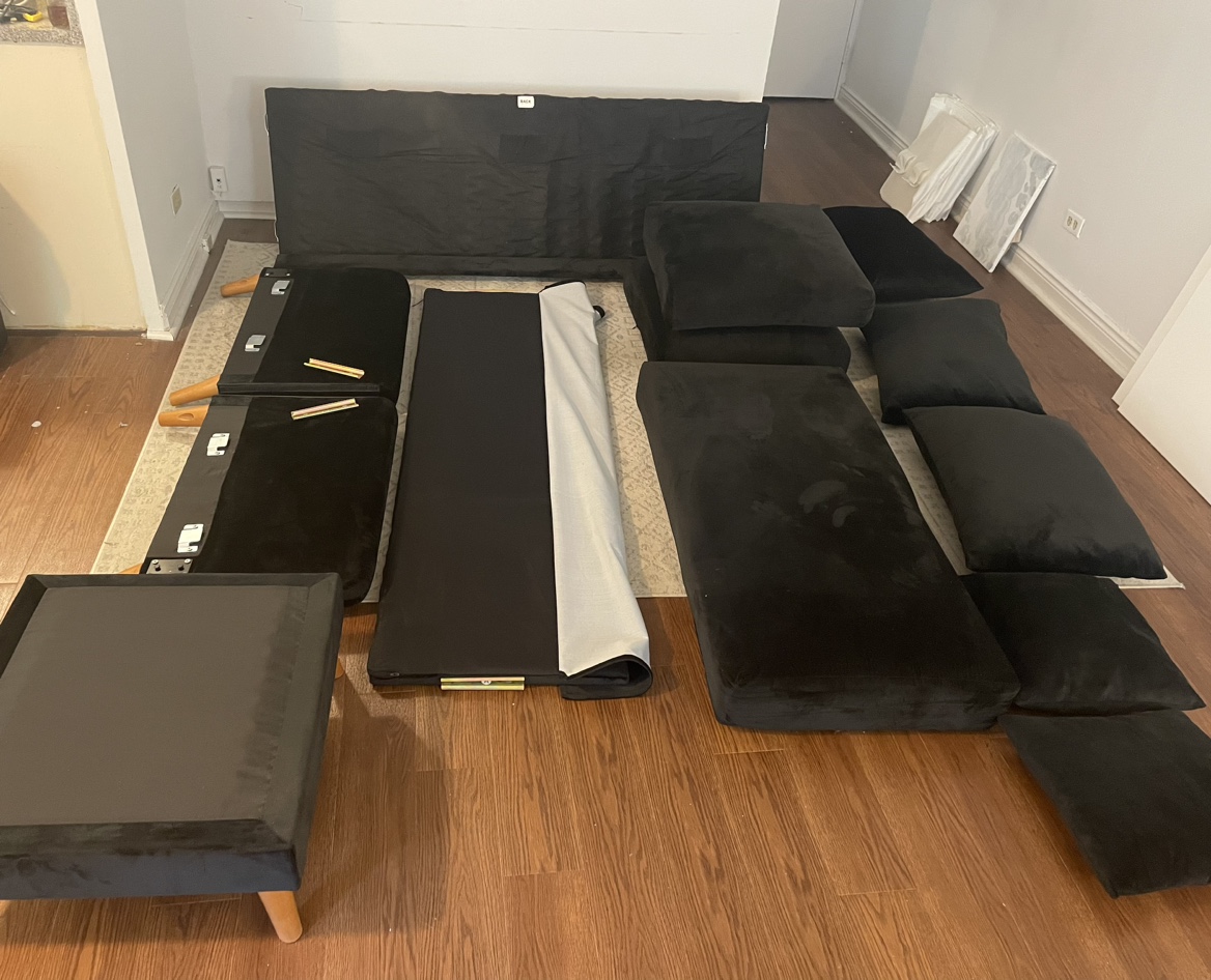 Black Velvet Sectional Sofa - photo 2