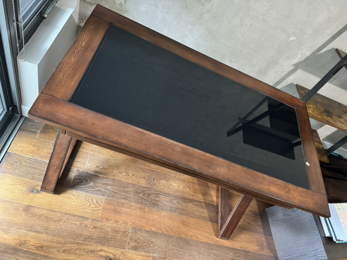 Wood desk - glass counter, with drawer - photo 3