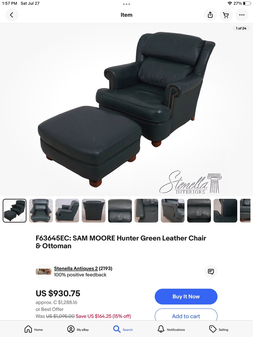 Italian leather Lounge chair and ottoman - photo 5