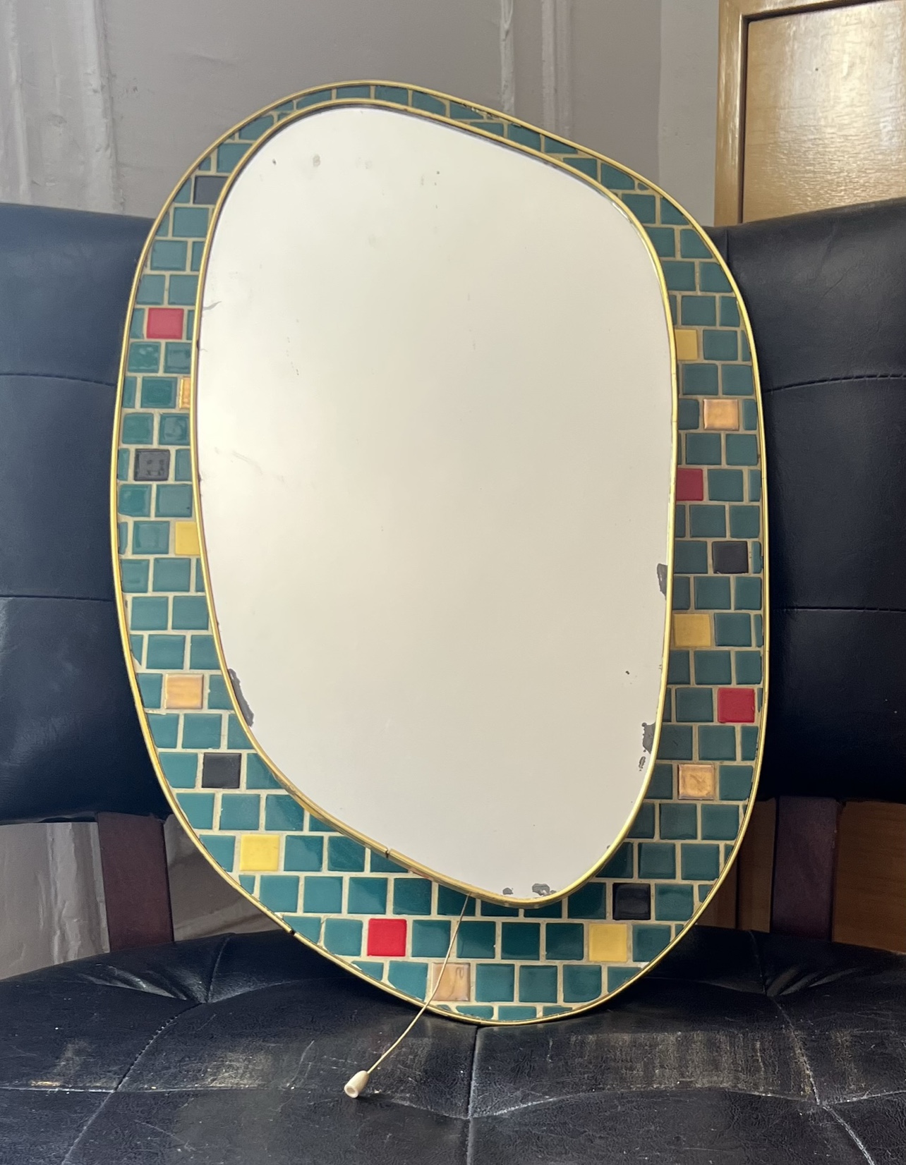 Vintage one of a kind mirror with tile & light!