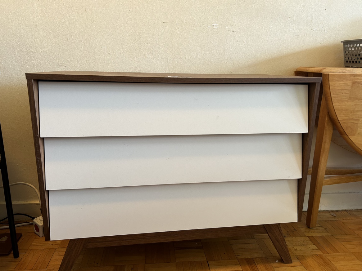 3 drawer dresser brown and white thumbnail