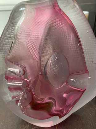 Vintage Canadian Modern Art Glass  Cased Fish Fossil Vase . image indicator(4)