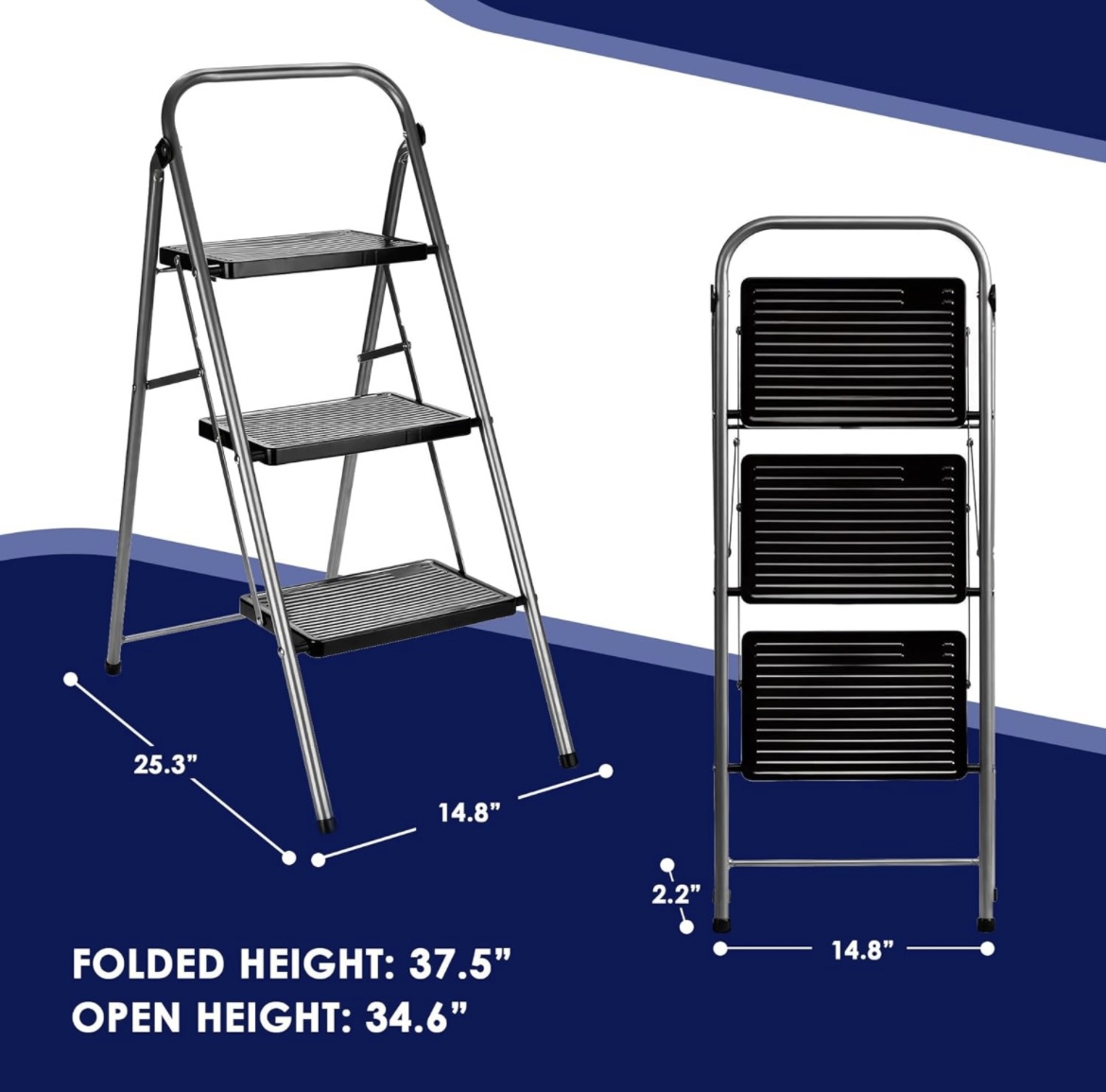 Steel 3-Step Stool Stepladder - photo 2