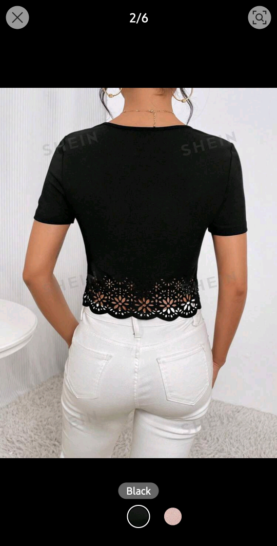 Shein Laser Cut Out Blouse - Black image indicator(4)