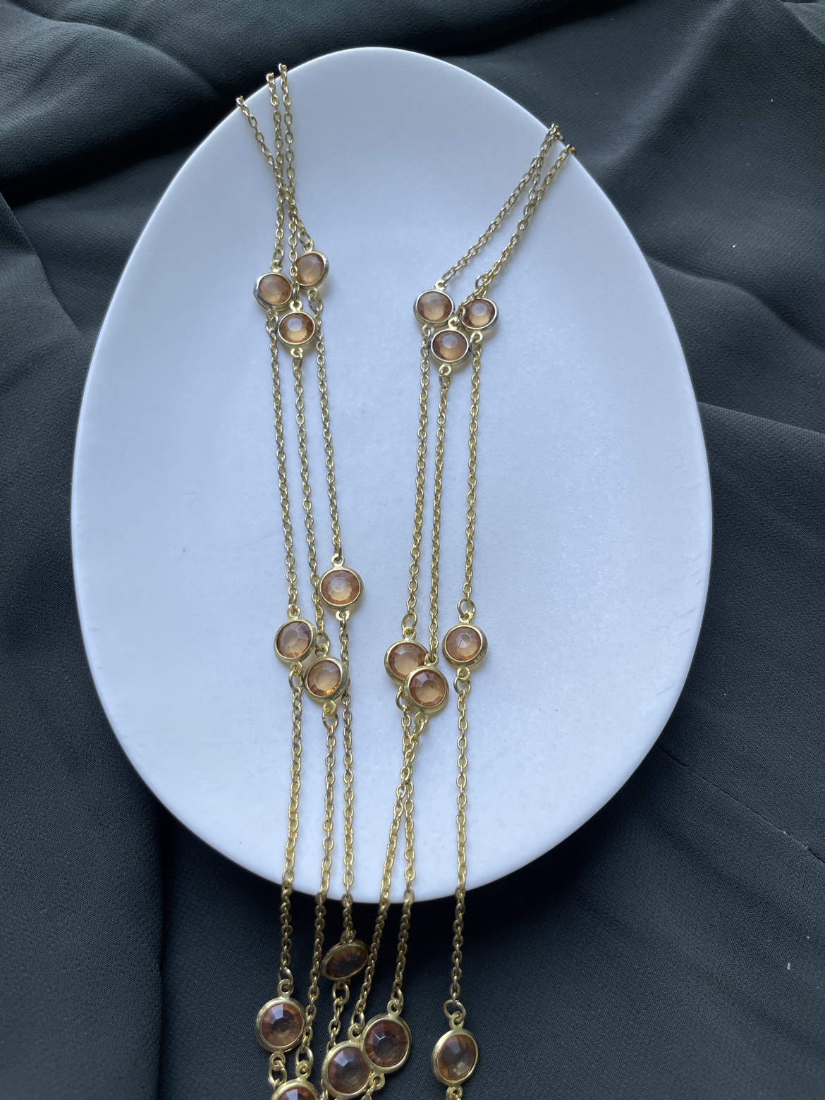 Gold With Gem Long Necklace