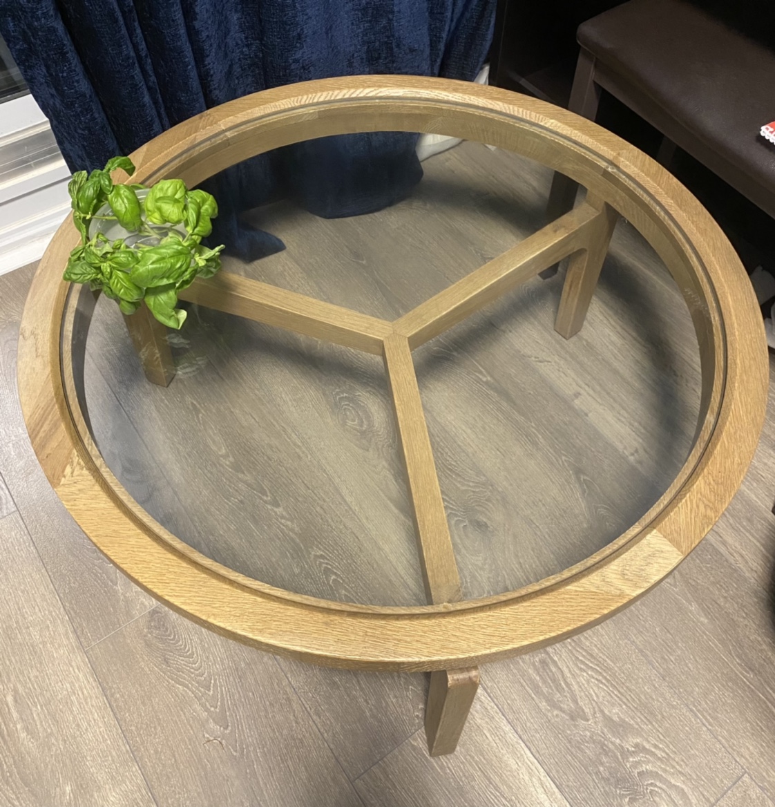 Urban Barn Solid oak wood coffee table with tempered glass top