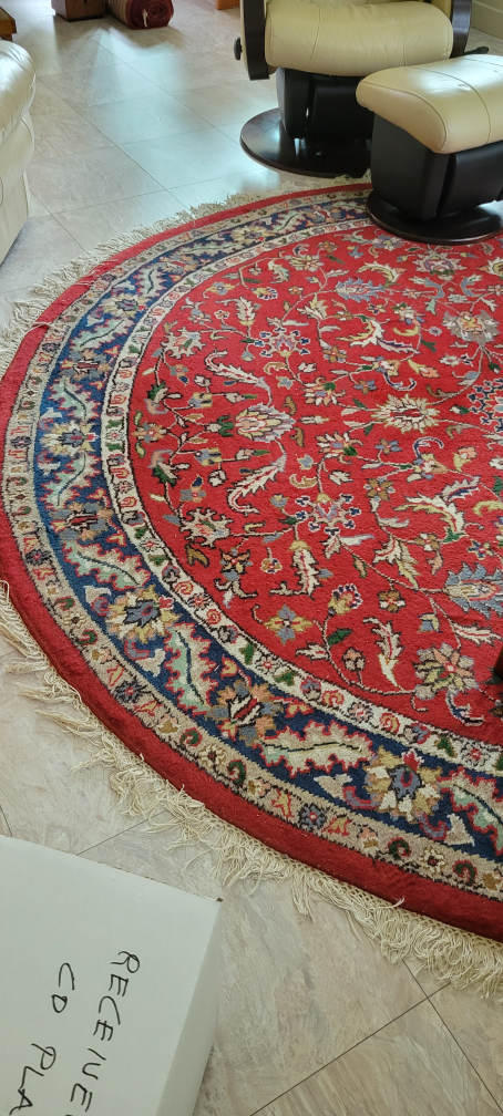 MOVING -  Kashan Round Red/Navy 100% Hand-knotted Wool Rug
