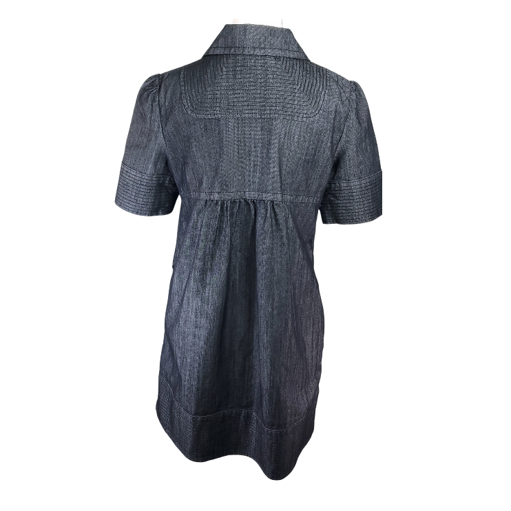 Women's Dark Denim Babydoll Dress with Large Buttons and Pockets - photo 3