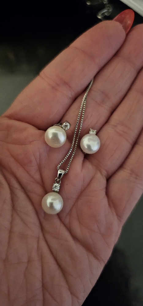 925 silver real pearl  earring and necklace thumbnail
