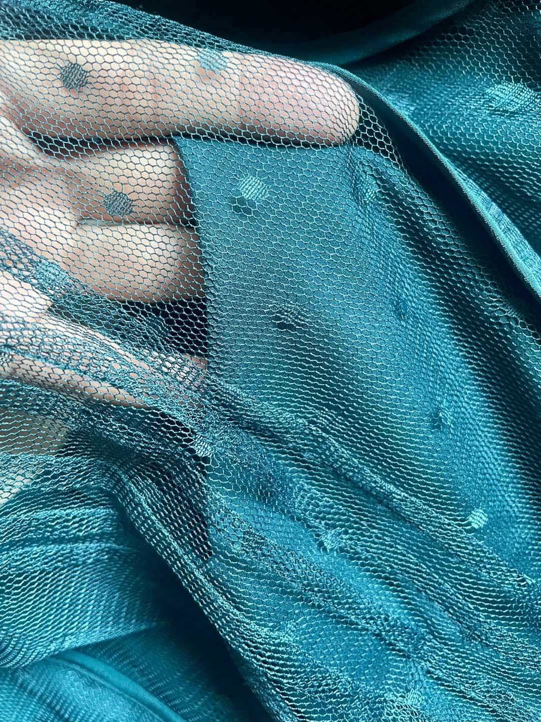 BCBG Maxazria teal Short Sleeve Lace Midi Dress image indicator(4)