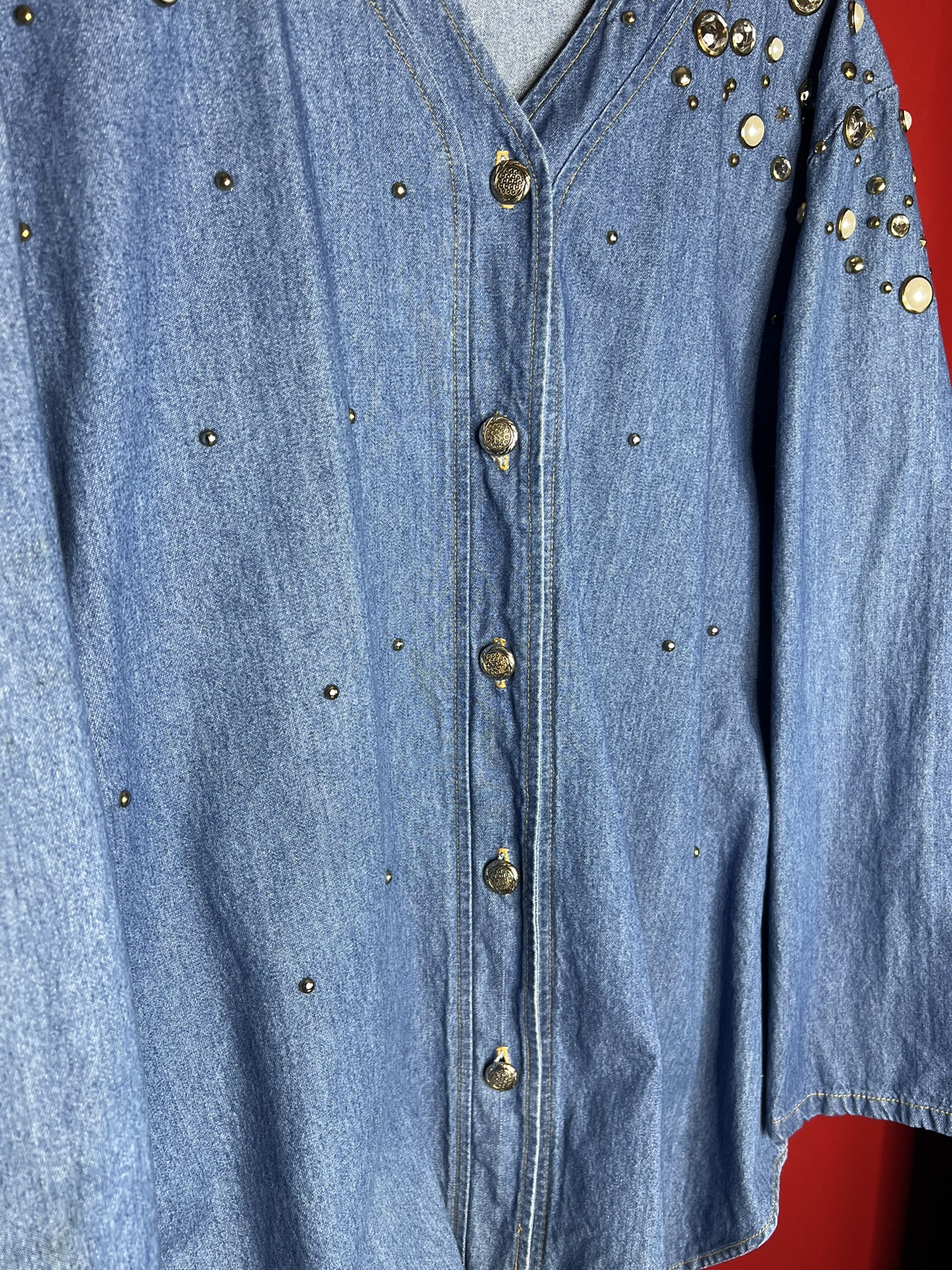 Oversized, long vintage Jean shirt with rhinestones - photo 4