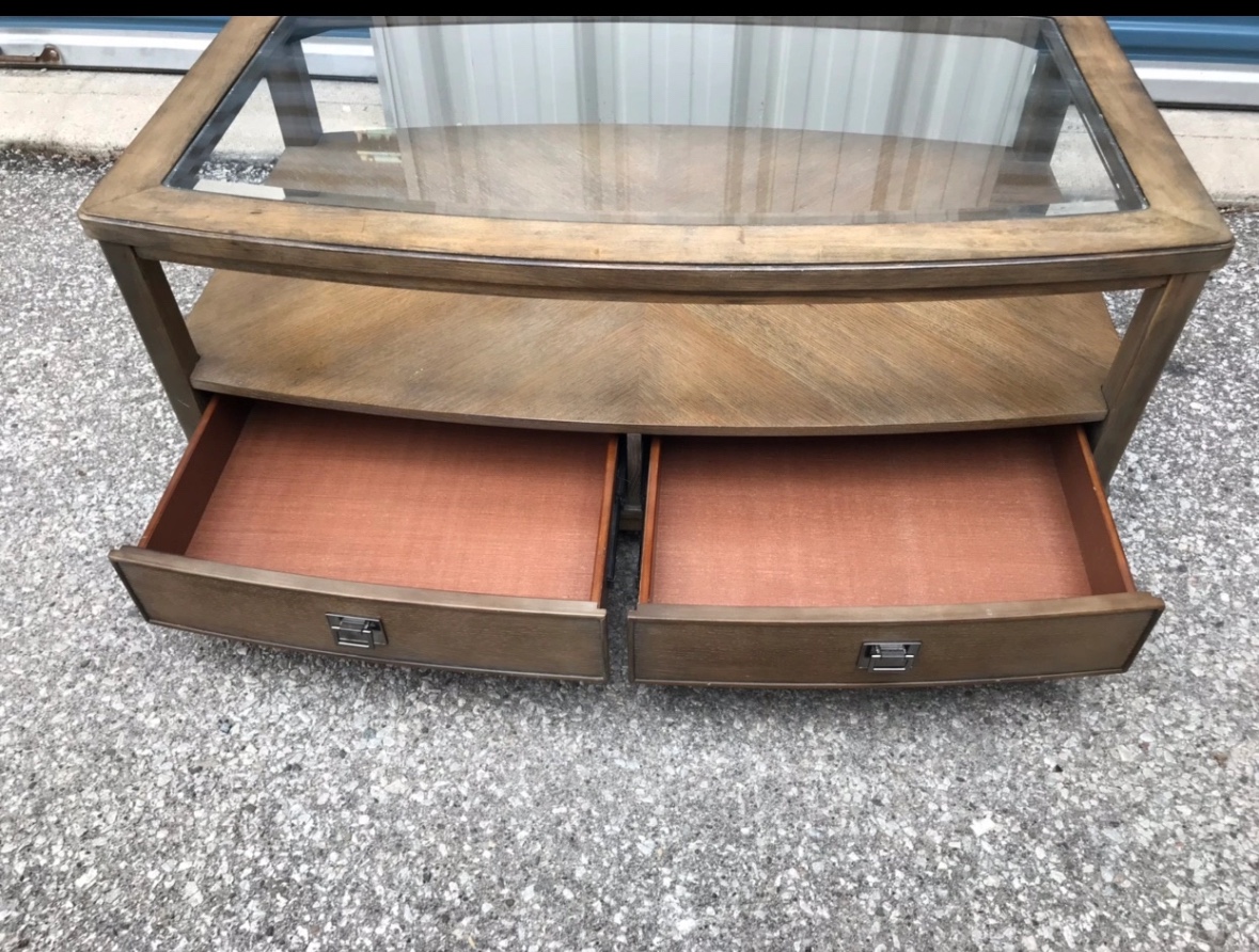 Brown Coffee Table with Glass Top  with Storage image indicator(3)