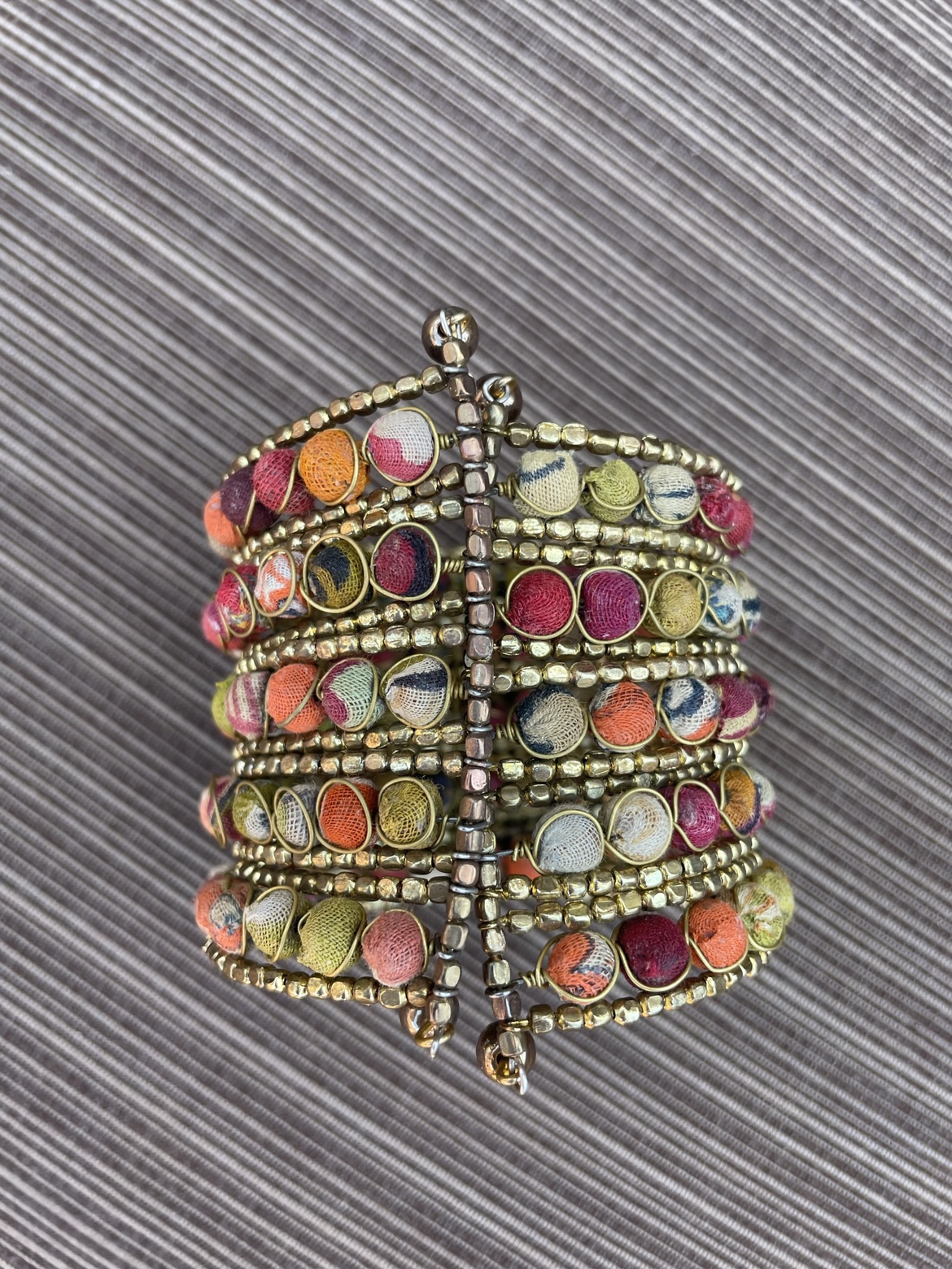 Bohemian Fabric & Bead Bracelet