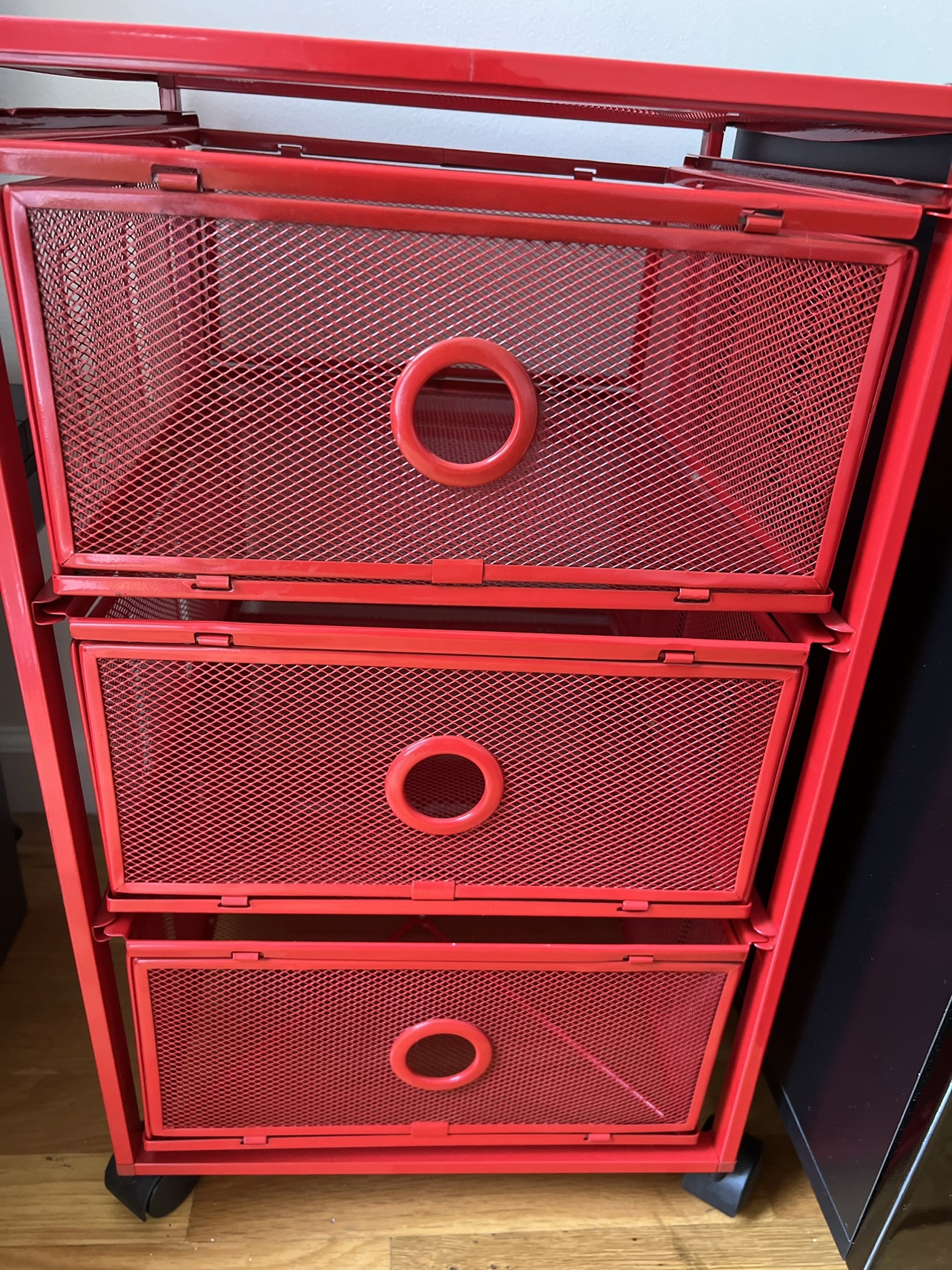 Red storage with wheels