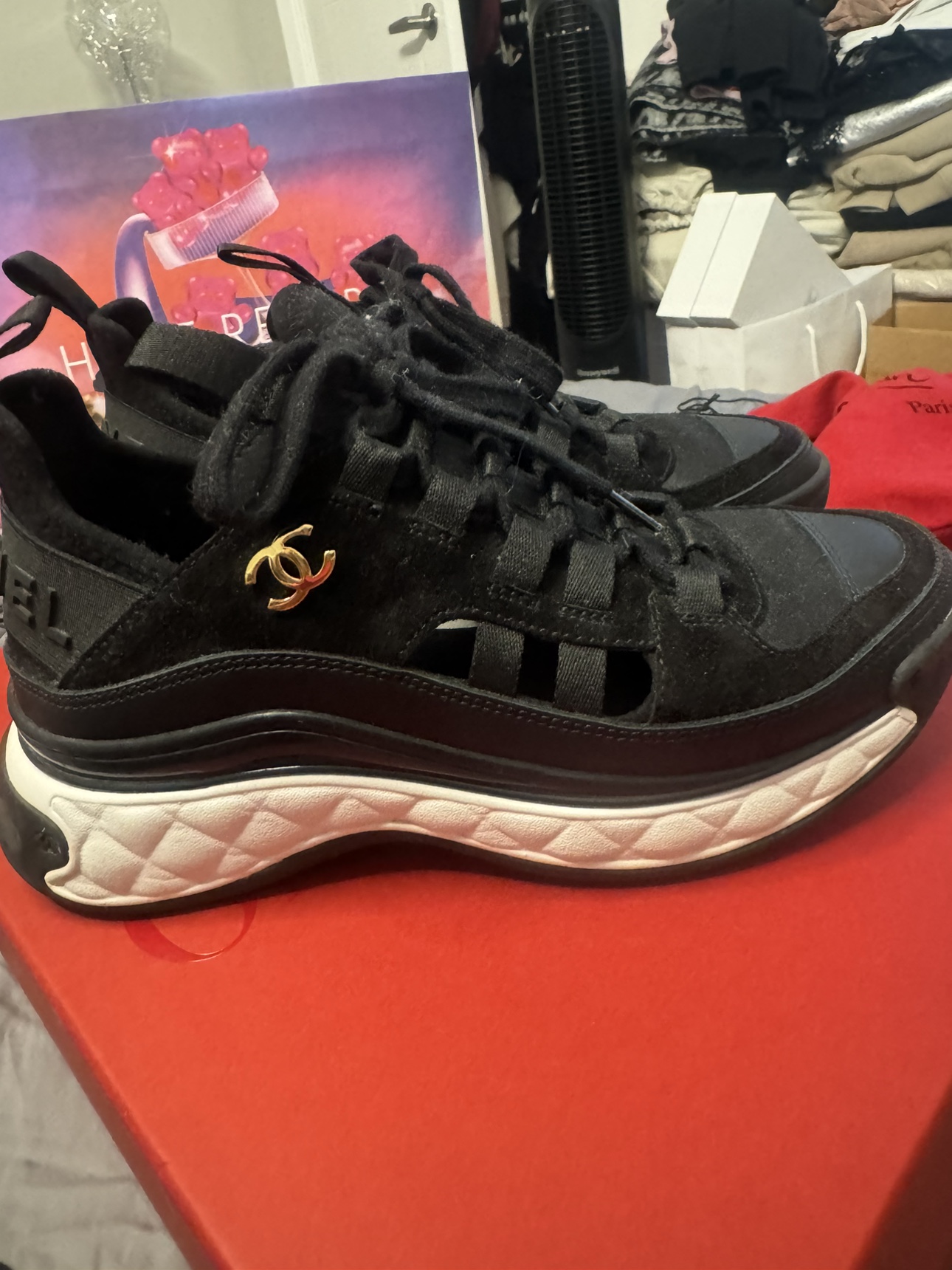 CHANEL Black Suede And Leather CC  Sneakers