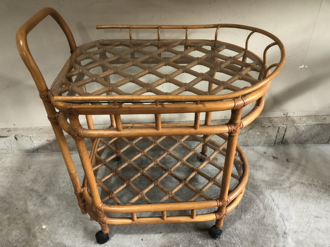 Rattan and Glass Bar Cart