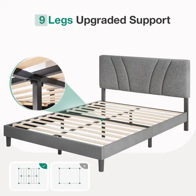 BRAND NEW Novilla Queen Size Upholstered Platform Bed Frame Grey image indicator(5)