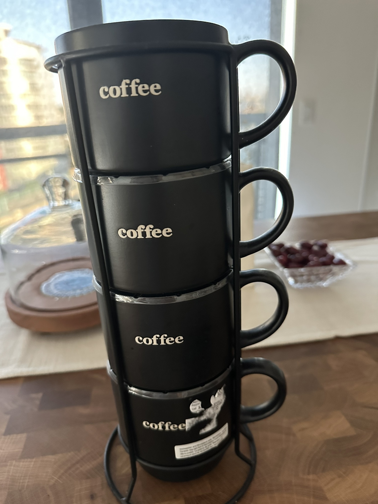 4 Unused Coffee mugs with a stand