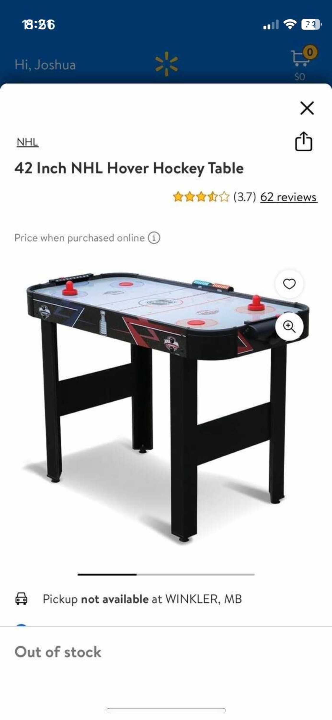 Air hockey table 42”