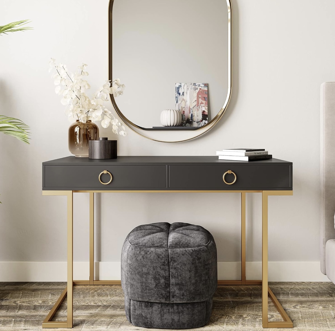 Black and Gold Desk with Two Drawers - photo 3