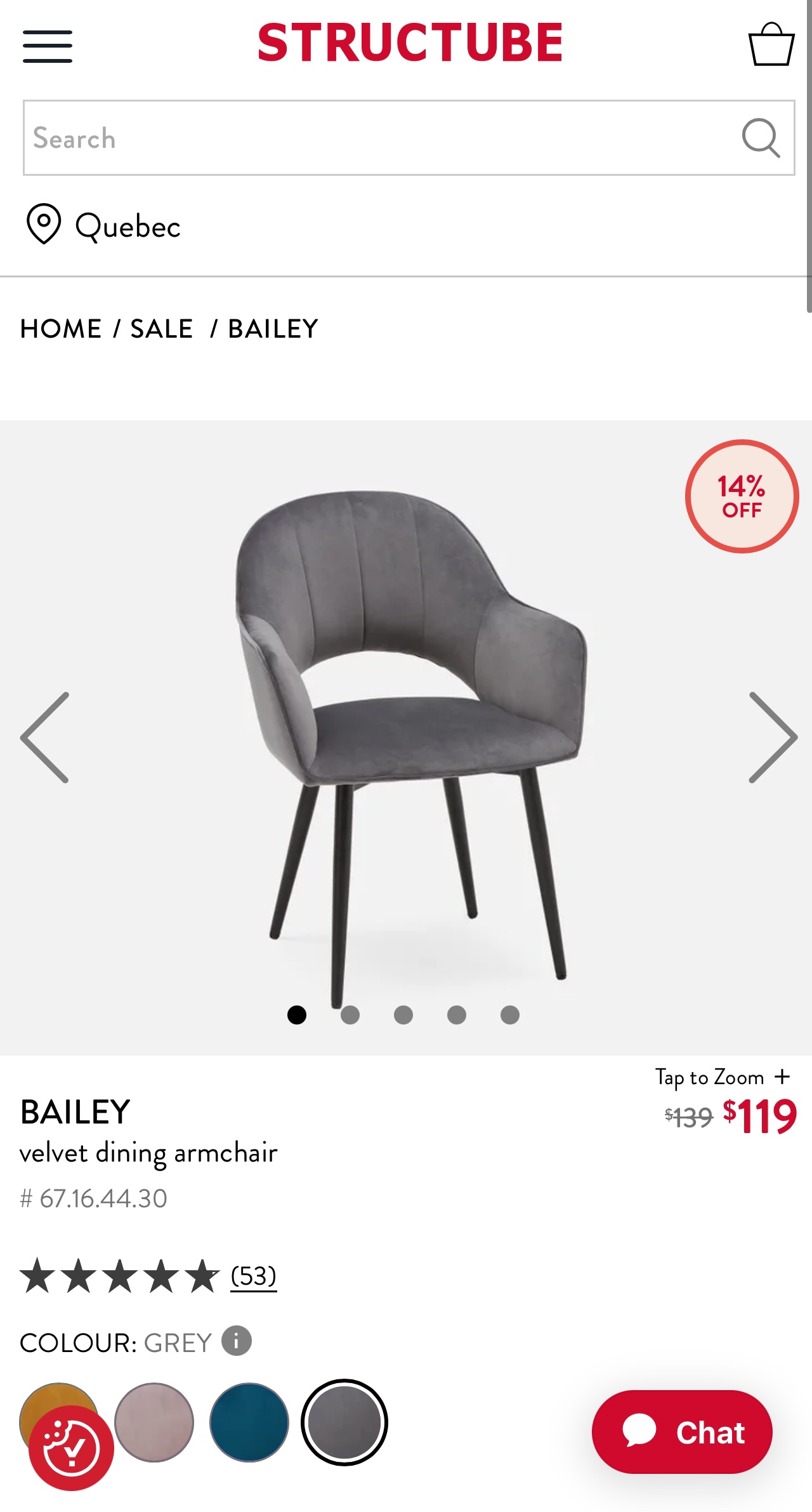 Structube Velvet Dining Chair
