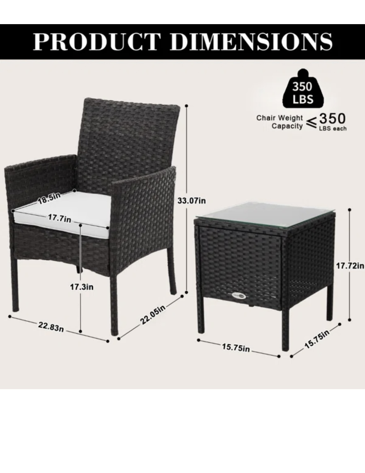 Balcony patio 3 piece set chairs & table