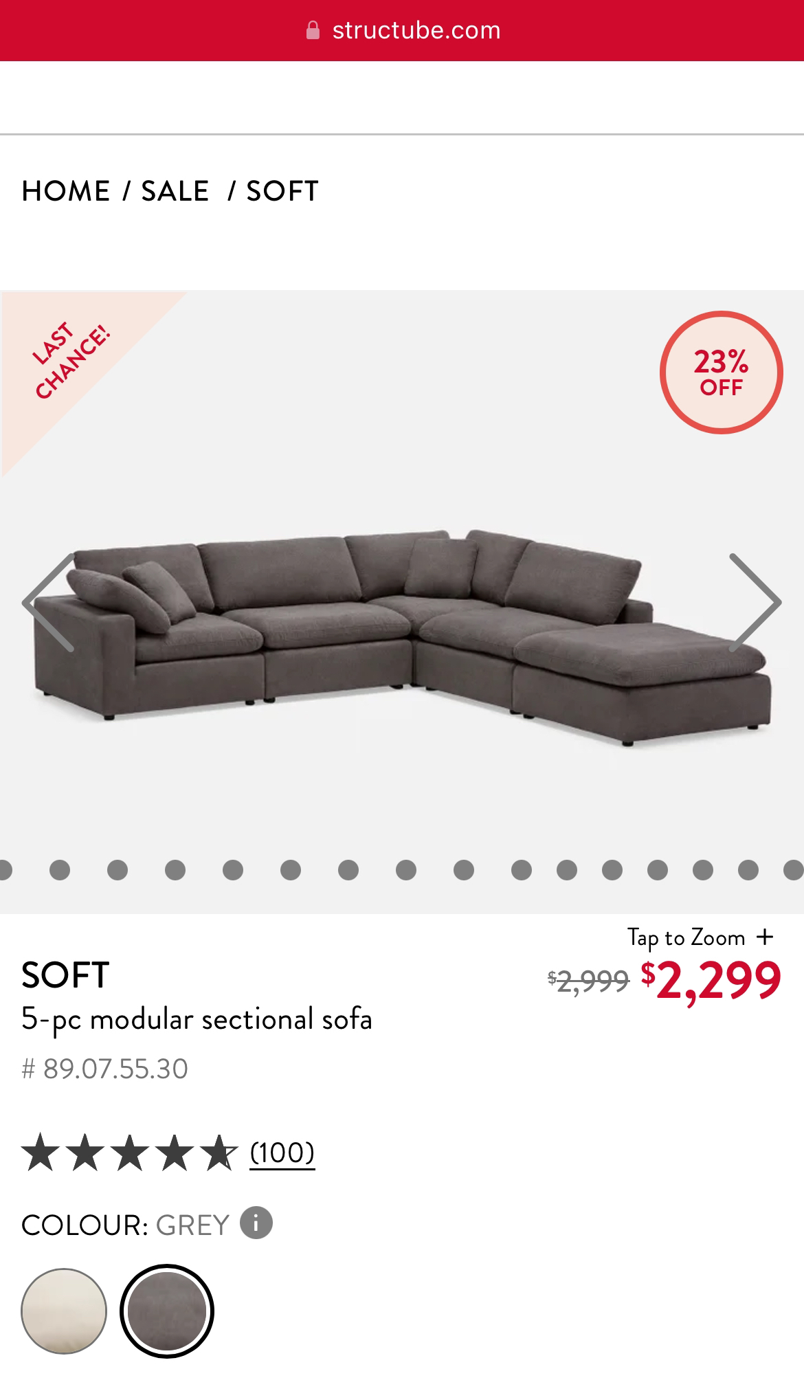 Structube 5 piece modular sectional sofa in grey - photo 3