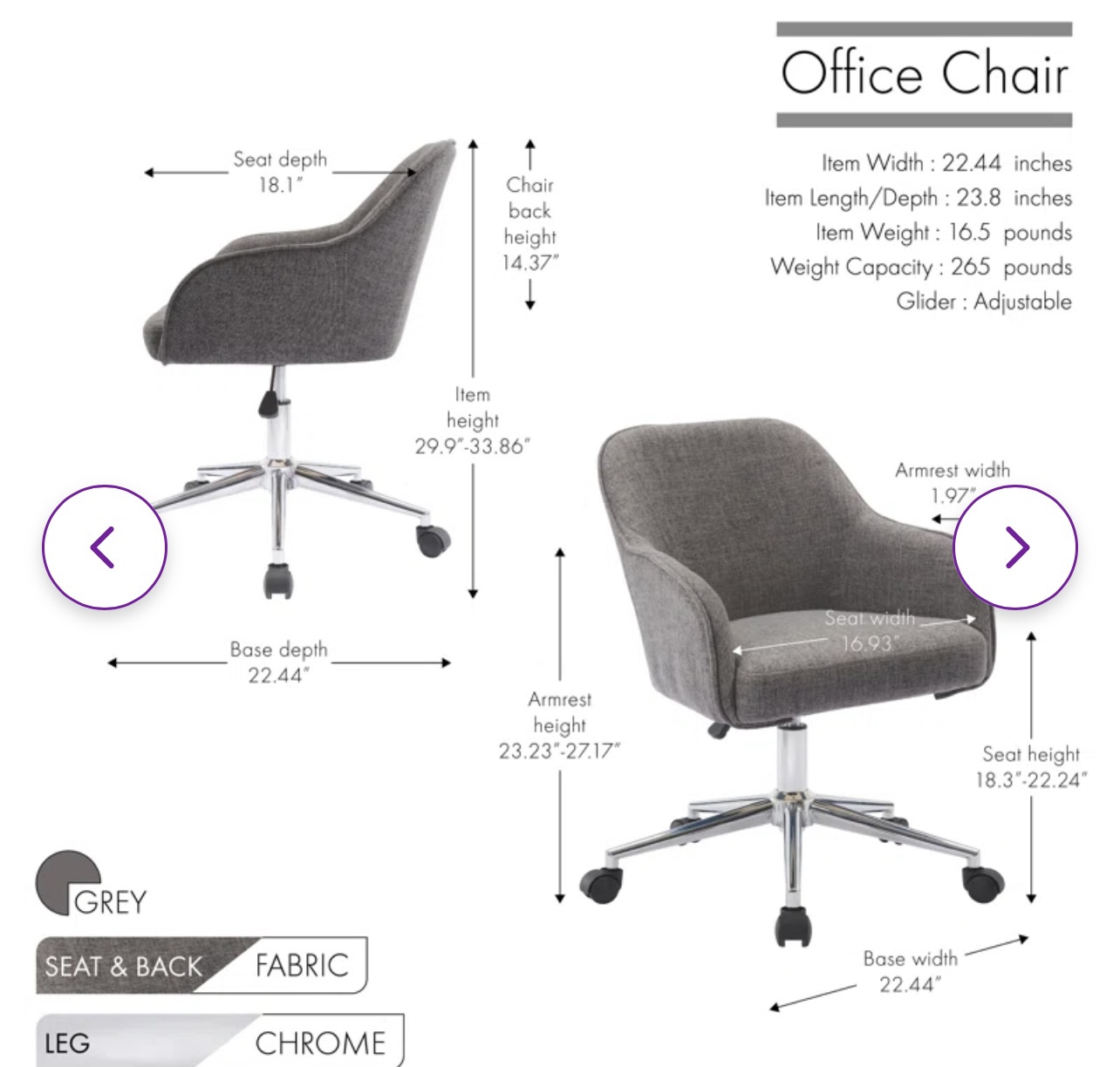 Alcaraz Fabric Office Chair with Chrome Base - photo 4