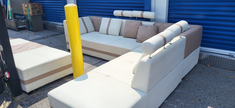 Faux Leather Sectional Sofa with Ottoman - photo 2