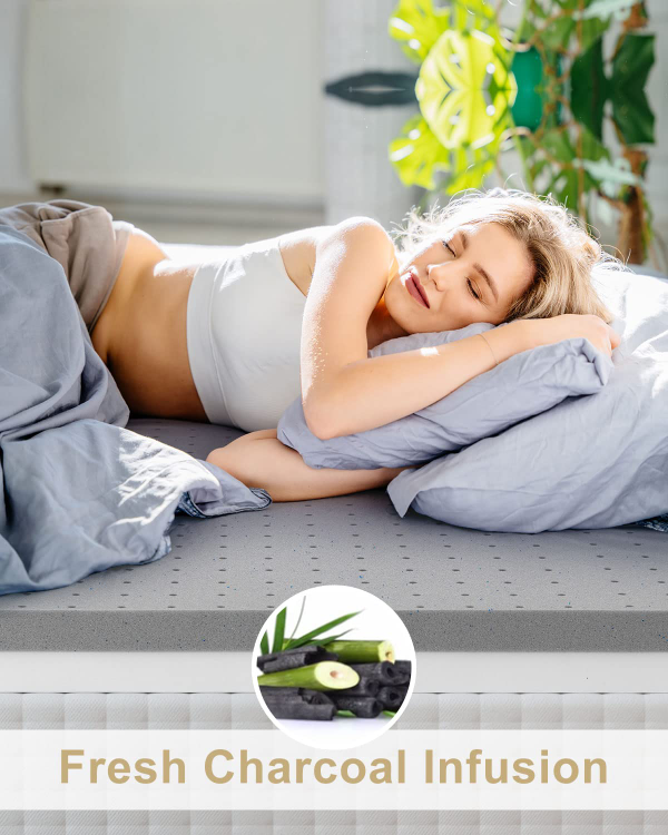 BedStory 3" King Memory Foam Mattress Topper Gel Bamboo Charcoal image indicator(4)