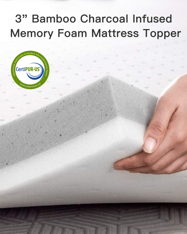 BedStory 3" King Memory Foam Mattress Topper Gel Bamboo Charcoal image indicator(5)