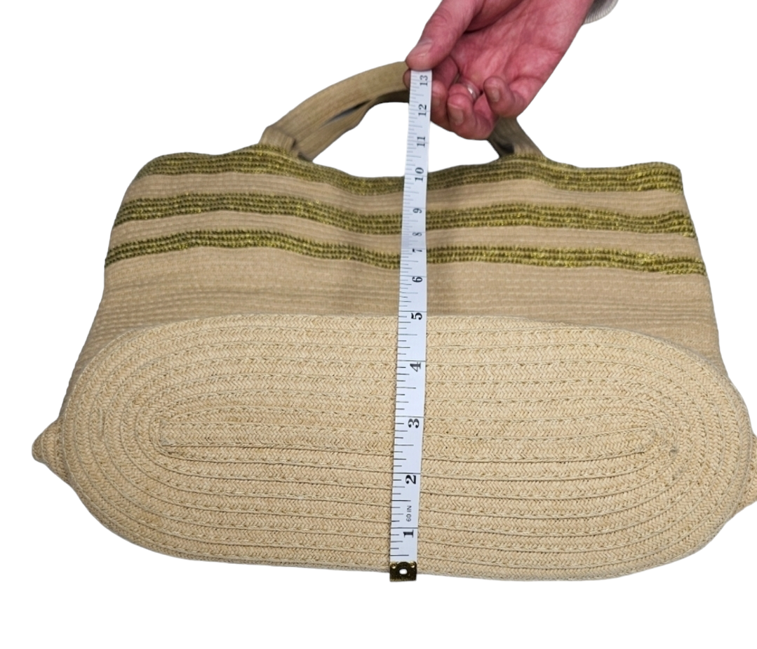 Paper Straw Tote Bag with Gold Stripes image indicator(9)