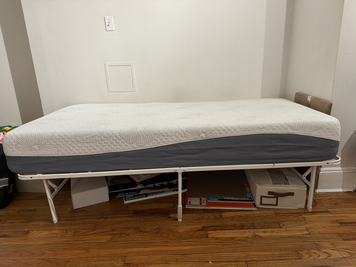 Twin XL Zinus foldable bed frame and mattress+cover
