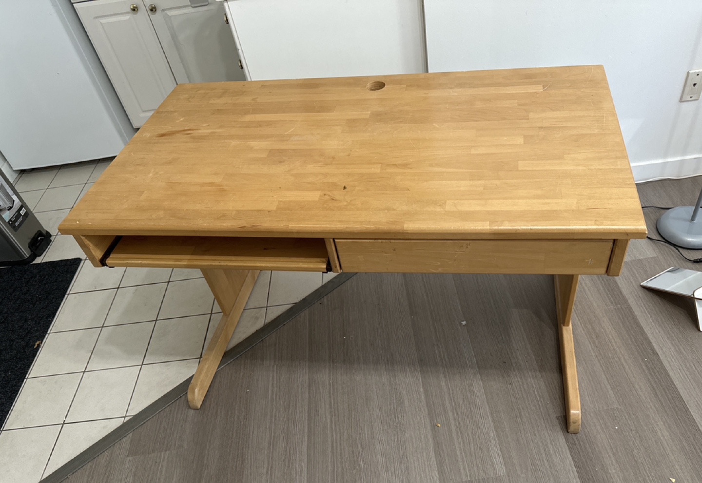 Wooden Desk with Ledge and Drawer