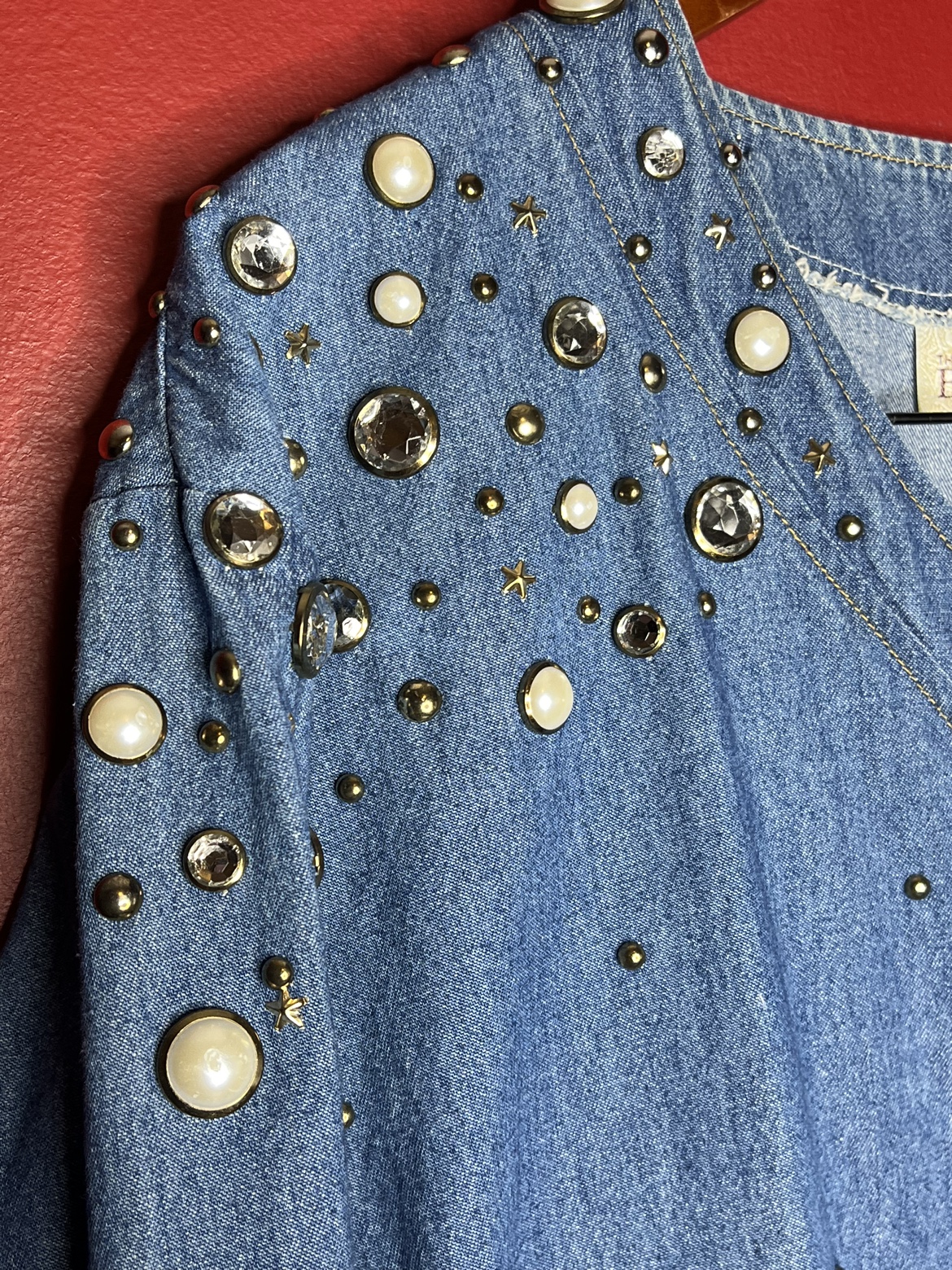 Oversized, long vintage Jean shirt with rhinestones - photo 3