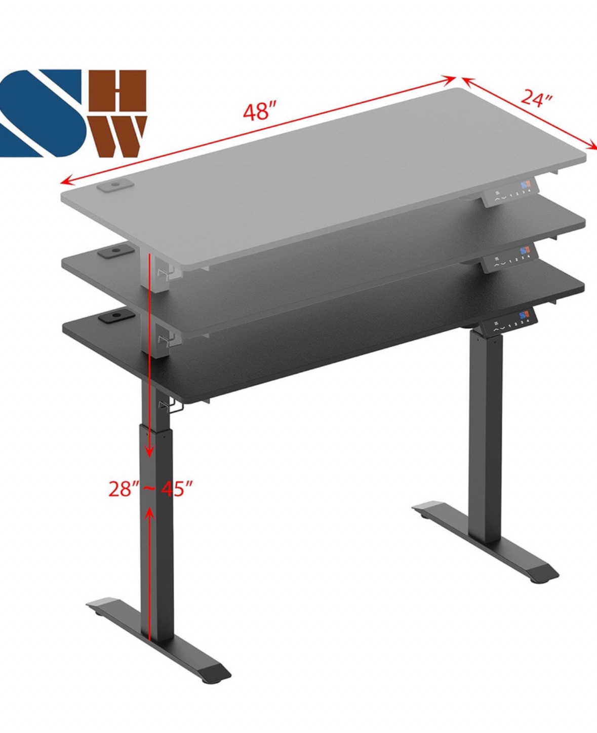 Electric Height Adjustable Standing Desk, 120 x 60 cm, Black - photo 2