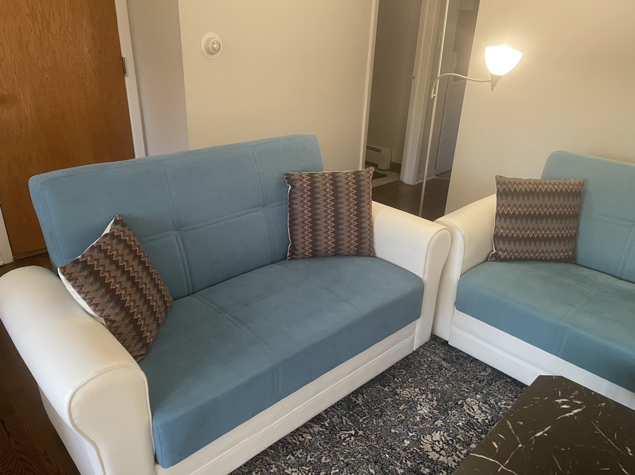 2 blue and white couches - photo 2