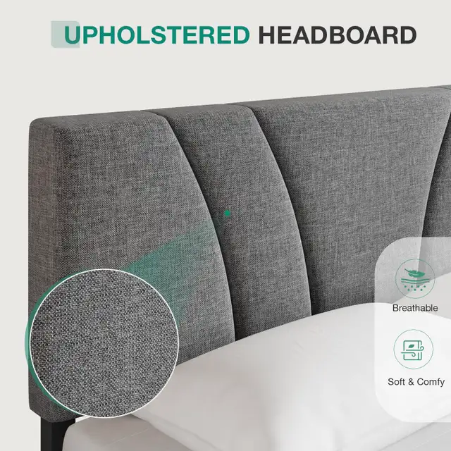 BRAND NEW Novilla Queen Size Upholstered Platform Bed Frame Grey image indicator(6)